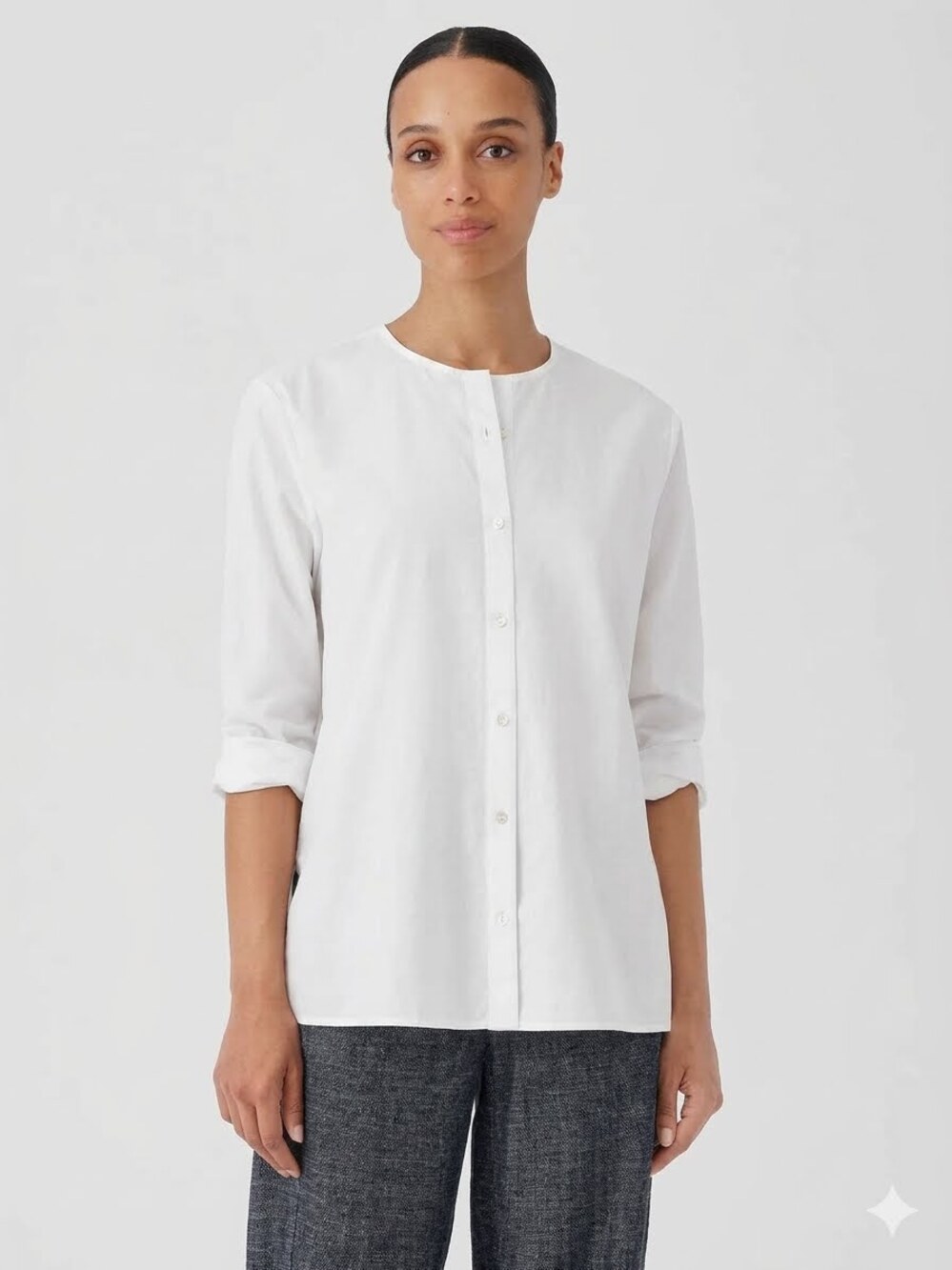 Eileen Fisher Button Down Tunic Shirt Women's Size S/P White Organic Cotton